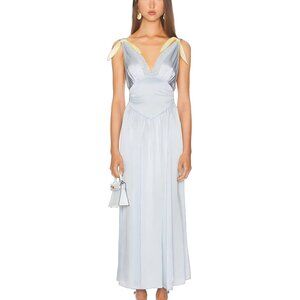 Helsa The Silk Celeste Slip Dress In Powder Blue V Neck Lace Bows